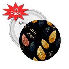 Gold Yellow Leaves Fauna Dark Background Dark Black Background Black Nature Forest Texture Wall Wall 2 25  Buttons (10 Pack)  by Bedest