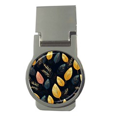 Gold Yellow Leaves Fauna Dark Background Dark Black Background Black Nature Forest Texture Wall Wall Money Clips (round)  by Bedest