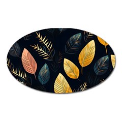 Gold Yellow Leaves Fauna Dark Background Dark Black Background Black Nature Forest Texture Wall Wall Oval Magnet