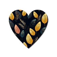 Gold Yellow Leaves Fauna Dark Background Dark Black Background Black Nature Forest Texture Wall Wall Heart Magnet by Bedest