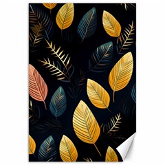 Gold Yellow Leaves Fauna Dark Background Dark Black Background Black Nature Forest Texture Wall Wall Canvas 20  X 30  by Bedest