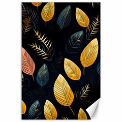 Gold Yellow Leaves Fauna Dark Background Dark Black Background Black Nature Forest Texture Wall Wall Canvas 24  X 36  by Bedest