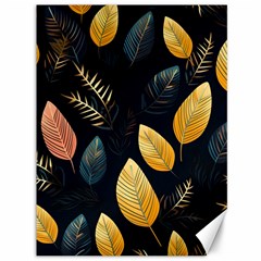 Gold Yellow Leaves Fauna Dark Background Dark Black Background Black Nature Forest Texture Wall Wall Canvas 36  X 48  by Bedest