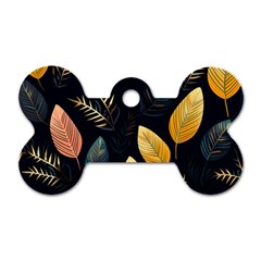 Gold Yellow Leaves Fauna Dark Background Dark Black Background Black Nature Forest Texture Wall Wall Dog Tag Bone (two Sides)