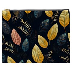 Gold Yellow Leaves Fauna Dark Background Dark Black Background Black Nature Forest Texture Wall Wall Cosmetic Bag (xxxl)