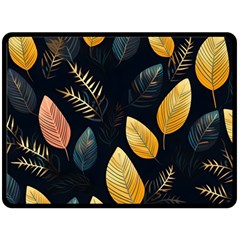 Gold Yellow Leaves Fauna Dark Background Dark Black Background Black Nature Forest Texture Wall Wall Two Sides Fleece Blanket (large)