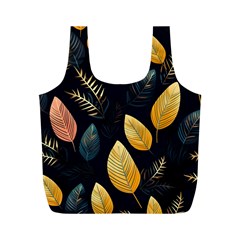 Gold Yellow Leaves Fauna Dark Background Dark Black Background Black Nature Forest Texture Wall Wall Full Print Recycle Bag (m)