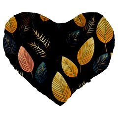 Gold Yellow Leaves Fauna Dark Background Dark Black Background Black Nature Forest Texture Wall Wall Large 19  Premium Flano Heart Shape Cushions by Bedest