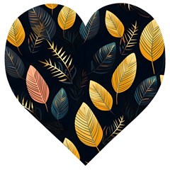 Gold Yellow Leaves Fauna Dark Background Dark Black Background Black Nature Forest Texture Wall Wall Wooden Puzzle Heart by Bedest