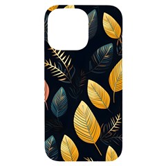 Gold Yellow Leaves Fauna Dark Background Dark Black Background Black Nature Forest Texture Wall Wall Iphone 14 Pro Max Black Uv Print Case by Bedest