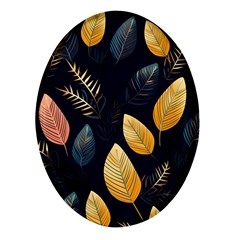 Gold Yellow Leaves Fauna Dark Background Dark Black Background Black Nature Forest Texture Wall Wall Oval Glass Fridge Magnet (4 Pack) by Bedest