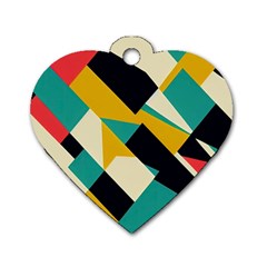 Geometric Pattern Retro Colorful Abstract Dog Tag Heart (two Sides)
