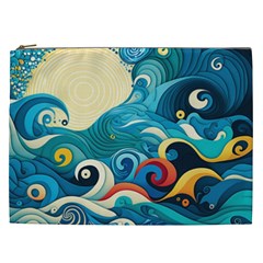 Waves Ocean Sea Abstract Whimsical Abstract Art Pattern Abstract Pattern Water Nature Moon Full Moon Cosmetic Bag (xxl)