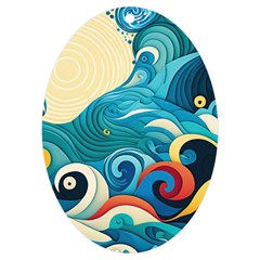 Waves Ocean Sea Abstract Whimsical Abstract Art Pattern Abstract Pattern Water Nature Moon Full Moon Uv Print Acrylic Ornament Oval by Bedest