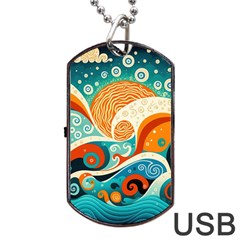 Waves Ocean Sea Abstract Whimsical Abstract Art Pattern Abstract Pattern Nature Water Seascape Dog Tag Usb Flash (two Sides) by Bedest