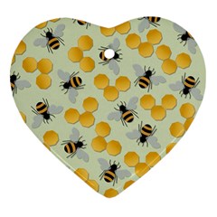 Bees Pattern Honey Bee Bug Honeycomb Honey Beehive Ornament (heart) by Bedest