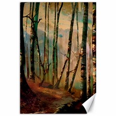 Woodland Woods Forest Trees Nature Outdoors Mist Moon Background Artwork Book Canvas 12  X 18  by Posterlux