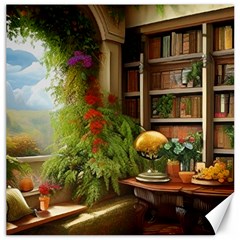Room Interior Library Books Bookshelves Reading Literature Study Fiction Old Manor Book Nook Reading Canvas 20  X 20  by Posterlux