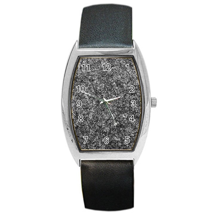 Black and white Abstract expressive print Barrel Style Metal Watch