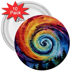 Cosmic Rainbow Quilt Artistic Swirl Spiral Forest Silhouette Fantasy 3  Buttons (10 Pack)  by Maspions