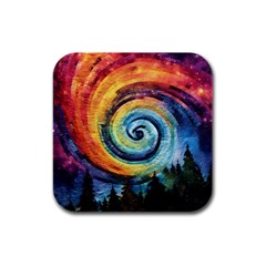 Cosmic Rainbow Quilt Artistic Swirl Spiral Forest Silhouette Fantasy Rubber Square Coaster (4 Pack) by Maspions