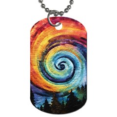 Cosmic Rainbow Quilt Artistic Swirl Spiral Forest Silhouette Fantasy Dog Tag (two Sides)