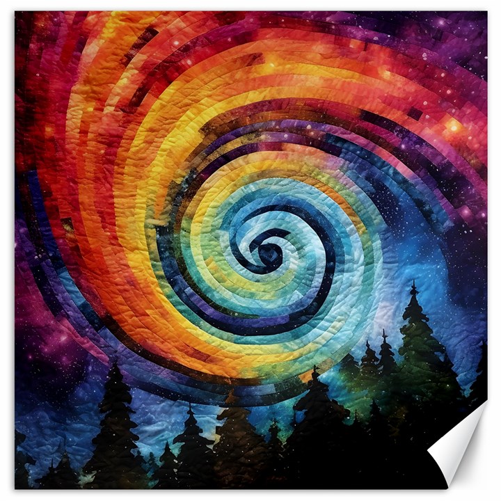 Cosmic Rainbow Quilt Artistic Swirl Spiral Forest Silhouette Fantasy Canvas 16  x 16 
