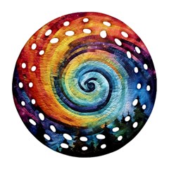 Cosmic Rainbow Quilt Artistic Swirl Spiral Forest Silhouette Fantasy Ornament (Round Filigree)