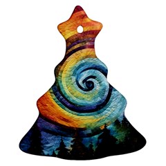 Cosmic Rainbow Quilt Artistic Swirl Spiral Forest Silhouette Fantasy Ornament (christmas Tree) 