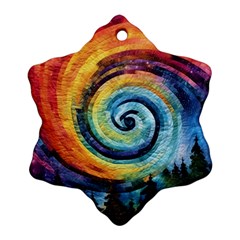 Cosmic Rainbow Quilt Artistic Swirl Spiral Forest Silhouette Fantasy Snowflake Ornament (Two Sides)