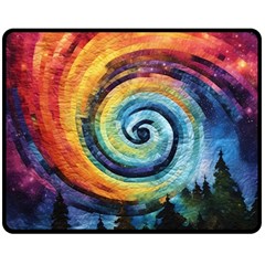 Cosmic Rainbow Quilt Artistic Swirl Spiral Forest Silhouette Fantasy Two Sides Fleece Blanket (medium)