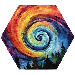 Cosmic Rainbow Quilt Artistic Swirl Spiral Forest Silhouette Fantasy Wooden Puzzle Hexagon by Maspions