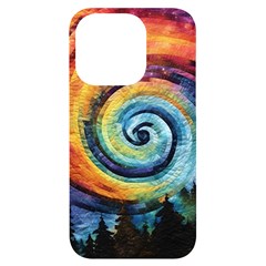 Cosmic Rainbow Quilt Artistic Swirl Spiral Forest Silhouette Fantasy iPhone 14 Pro Black UV Print Case