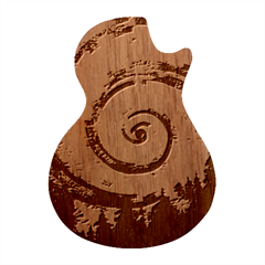 Cosmic Rainbow Quilt Artistic Swirl Spiral Forest Silhouette Fantasy Guitar Shape Wood Guitar Pick Holder Case And Picks Set by Maspions