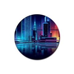 Digital Art Artwork Illustration Vector Buiding City Rubber Round Coaster (4 pack)