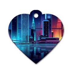 Digital Art Artwork Illustration Vector Buiding City Dog Tag Heart (two Sides)