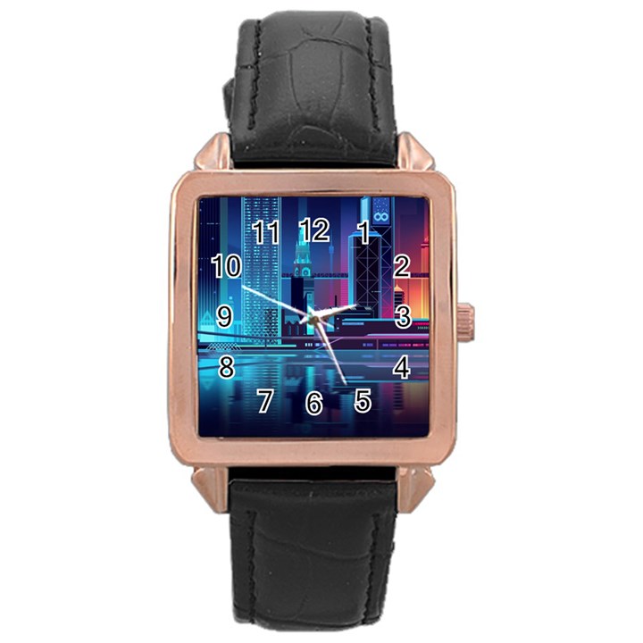 Digital Art Artwork Illustration Vector Buiding City Rose Gold Leather Watch 