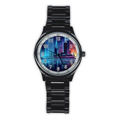 Digital Art Artwork Illustration Vector Buiding City Stainless Steel Round Watch