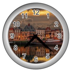 Old Port Of Maasslui Netherlands Wall Clock (silver) by Maspions