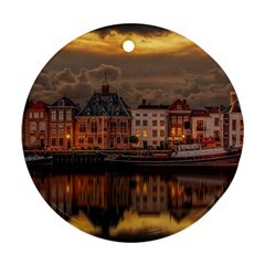 Old Port Of Maasslui Netherlands Round Ornament (two Sides) by Maspions