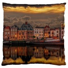 Old Port Of Maasslui Netherlands Large Premium Plush Fleece Cushion Case (two Sides) by Maspions