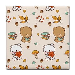 Bear Cartoon Background Pattern Seamless Animal Tile Coaster by Maspions