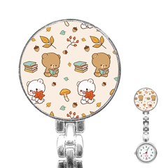 Bear Cartoon Background Pattern Seamless Animal Stainless Steel Nurses Watch