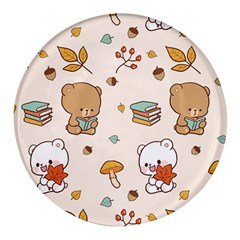 Bear Cartoon Background Pattern Seamless Animal Round Glass Fridge Magnet (4 Pack)