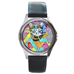 Kitten Cat Pet Animal Adorable Fluffy Cute Kitty Round Metal Watch