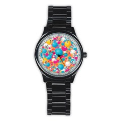 Circles Art Seamless Repeat Bright Colors Colorful Stainless Steel Round Watch