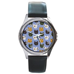 Cat Cat Background Animals Little Cat Pets Kittens Round Metal Watch by Maspions