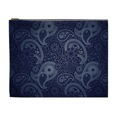 Blue Paisley Texture, Blue Paisley Ornament Cosmetic Bag (xl) by nateshop