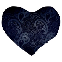 Blue Paisley Texture, Blue Paisley Ornament Large 19  Premium Heart Shape Cushions