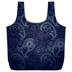 Blue Paisley Texture, Blue Paisley Ornament Full Print Recycle Bag (xl)